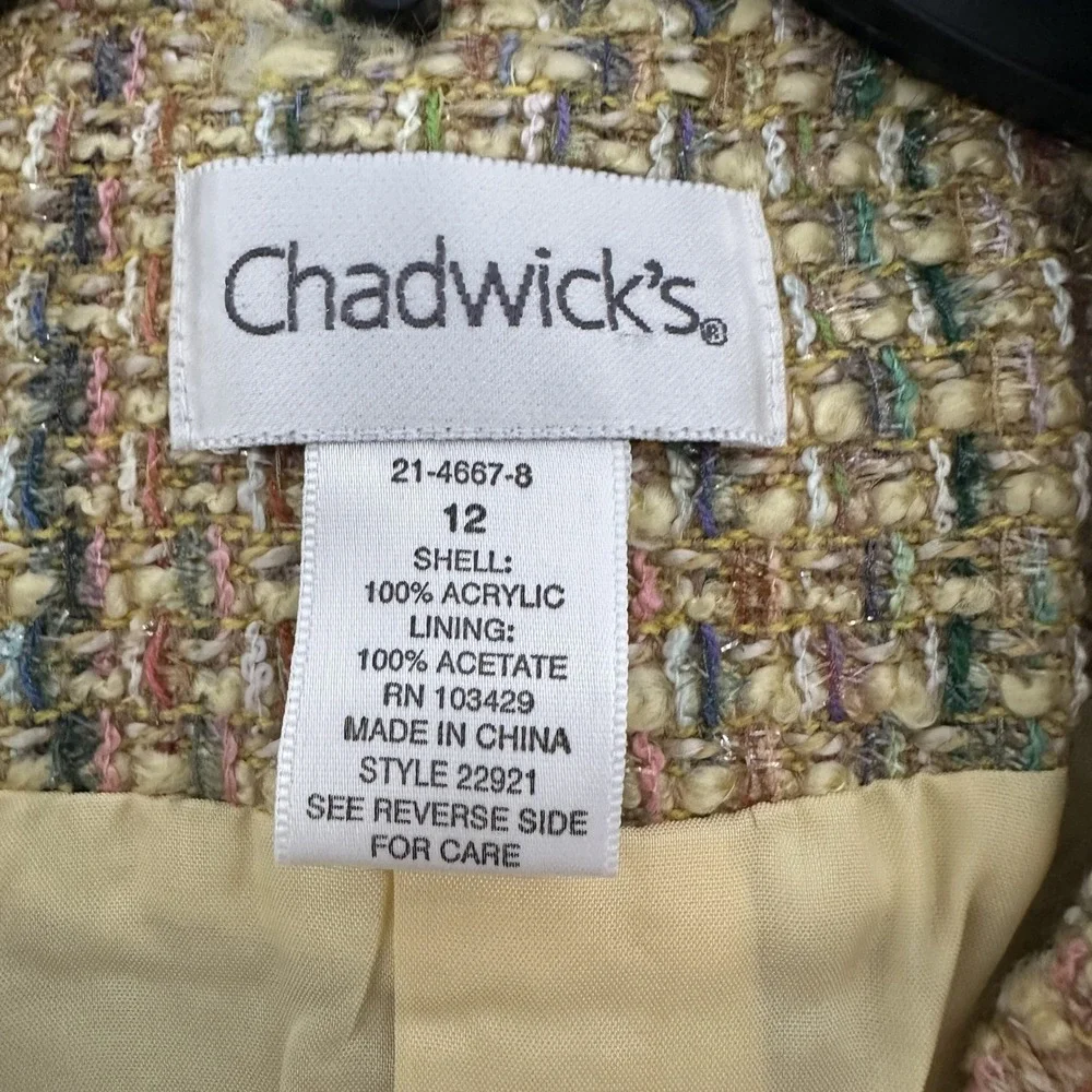 Chadwick's Tweed Blazer Jacket Womens 12 Yellow Fringed‎ Trim Old Money NWOT - Picture 4 of 9